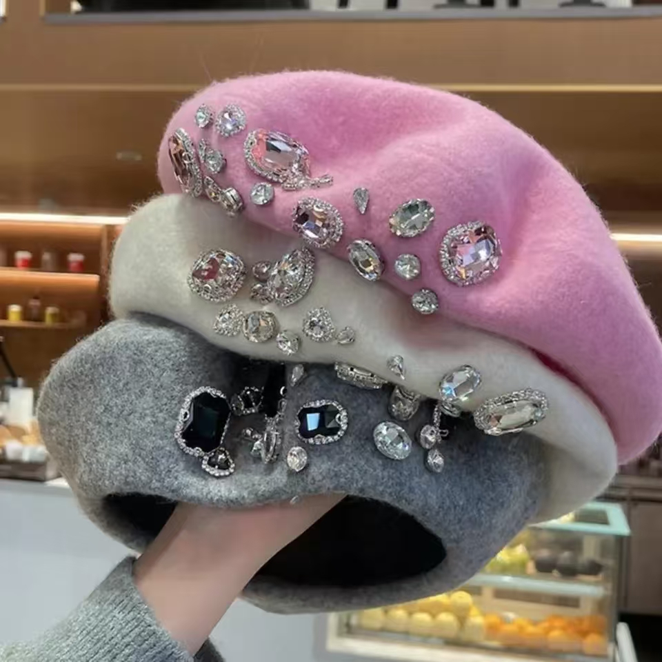 Beret French Wool - Boina francesa con decoración de diamantes
