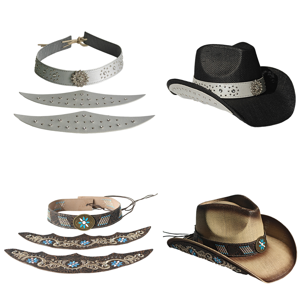 Cowboy Hat Straw - Sombrero de vaquero, conjunto de tres