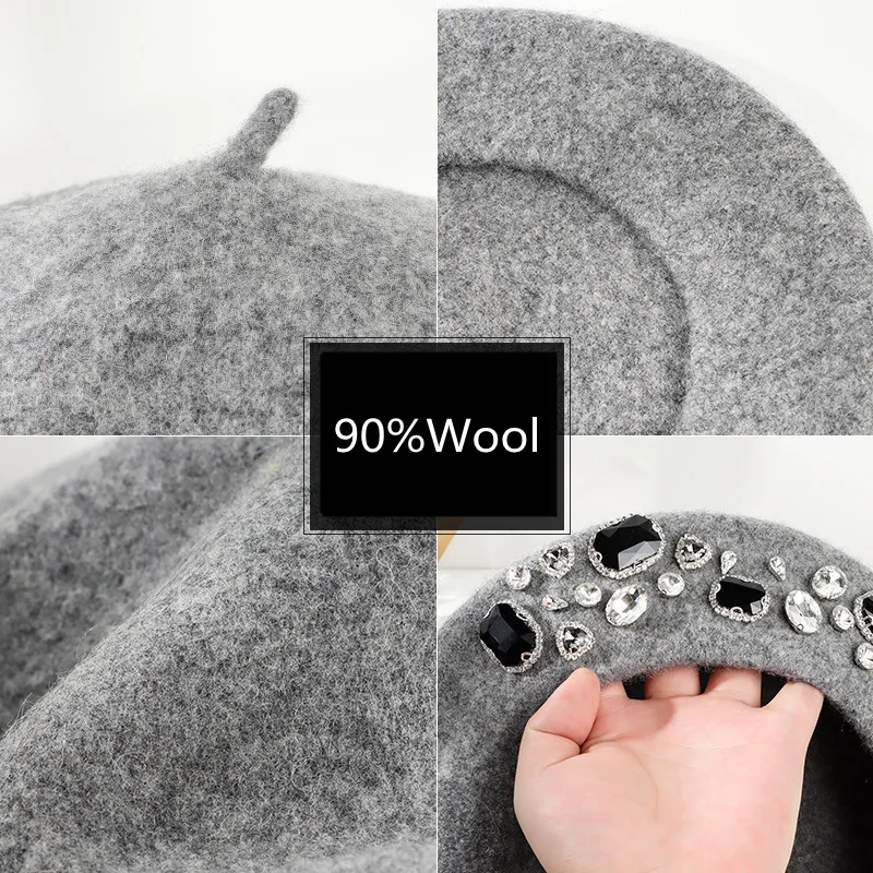 Beret French Wool - Boina francesa con decoración de diamantes